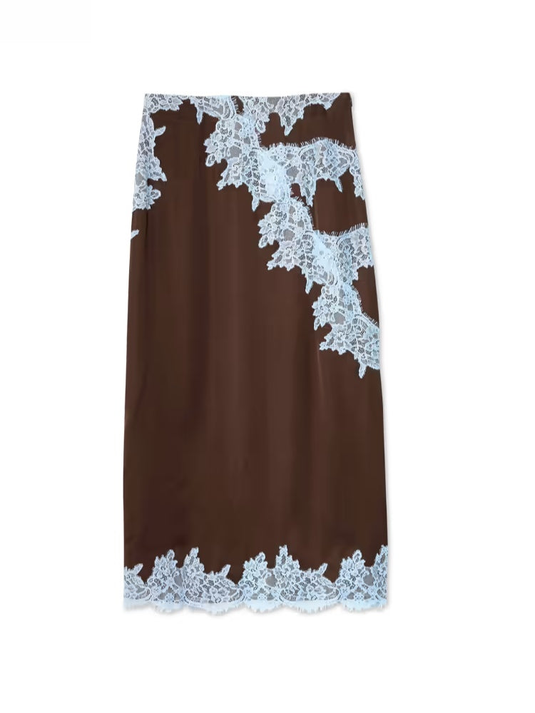 Elegant Lace Panel Halter Top and Skirt Set for Women