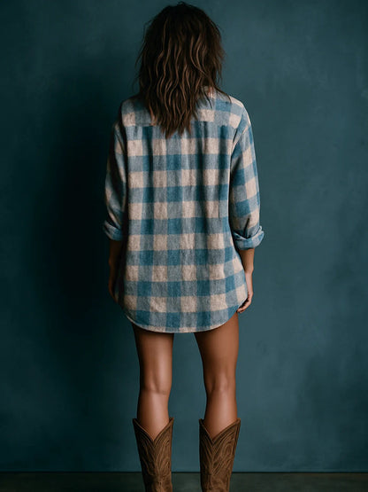 Effortless Plaid Shirt Dress for Women with Henley Neck Style
