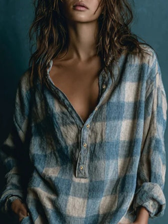 Effortless Plaid Shirt Dress for Women with Henley Neck Style