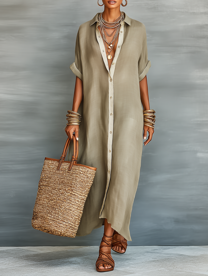Effortless Shirt Dress for Women with Collared Neck Style