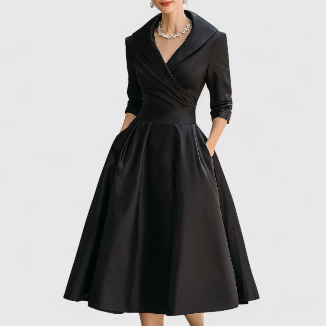 Elegant Satin Midi Dress for Women with Elbow Sleeve Formal Wedding Guest Style