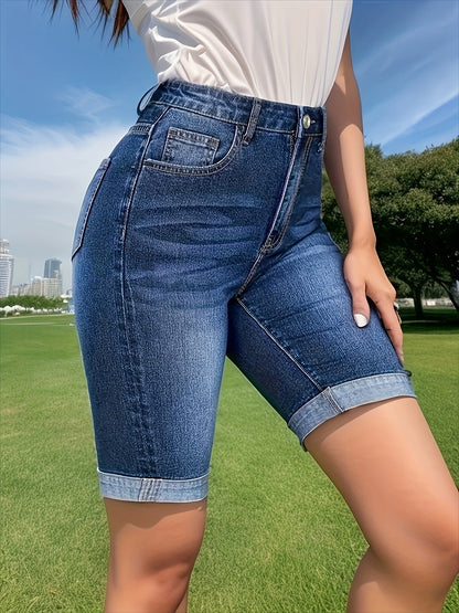 Stylish Blue Denim Shorts for Women with High Waist Style