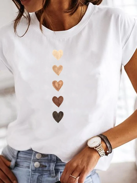 Comfortable Graphic Print Blouses for Women with Round Neck Short Sleeve Relaxed Soft Cotton Style