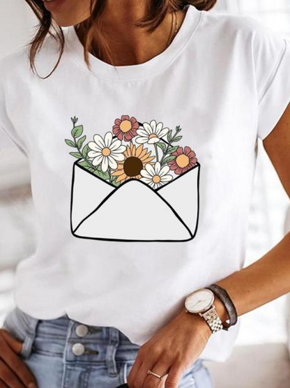 Comfortable Graphic Print Blouses for Women with Round Neck Style