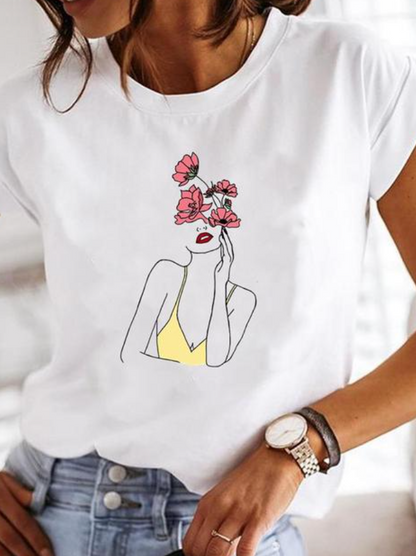 Comfortable Graphic Print Blouses for Women with Round Neck Style