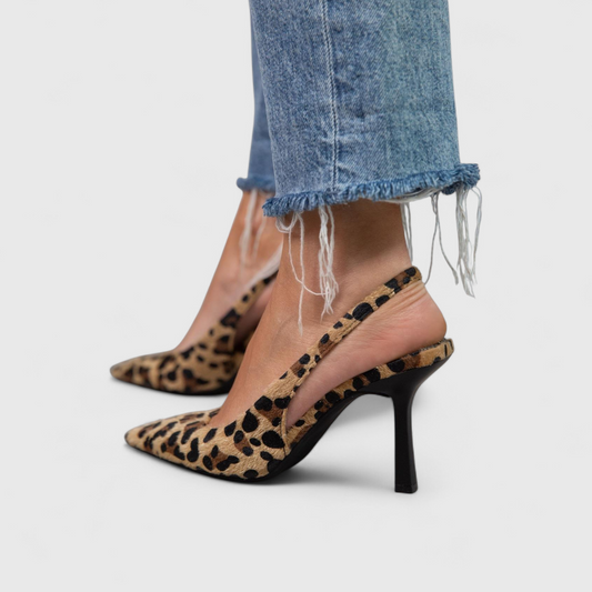 Elegant Leopard Print Wedding Shoes for Women with Slingback Strap Pointed Toe Heel