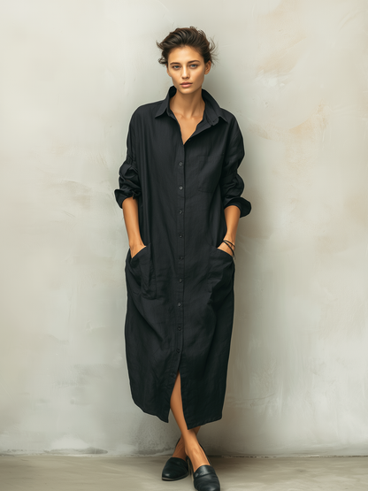 Effortless Black Shirt Dress for Women with Collared Neck Style