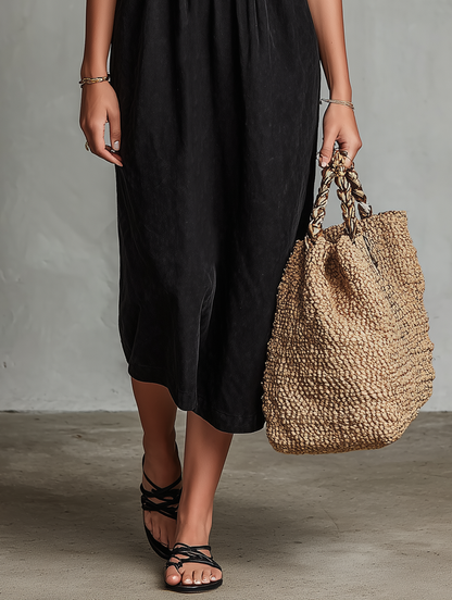 Stylish Black Dress for Women with Square Neck Wedding Guest Dress Style