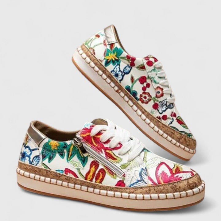 Stylish Floral Sneakers for Women with Lace Up Platform Style