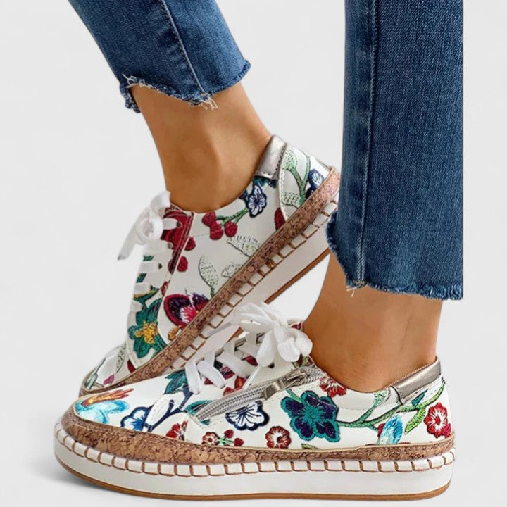 Stylish Floral Sneakers for Women with Lace Up Platform Style