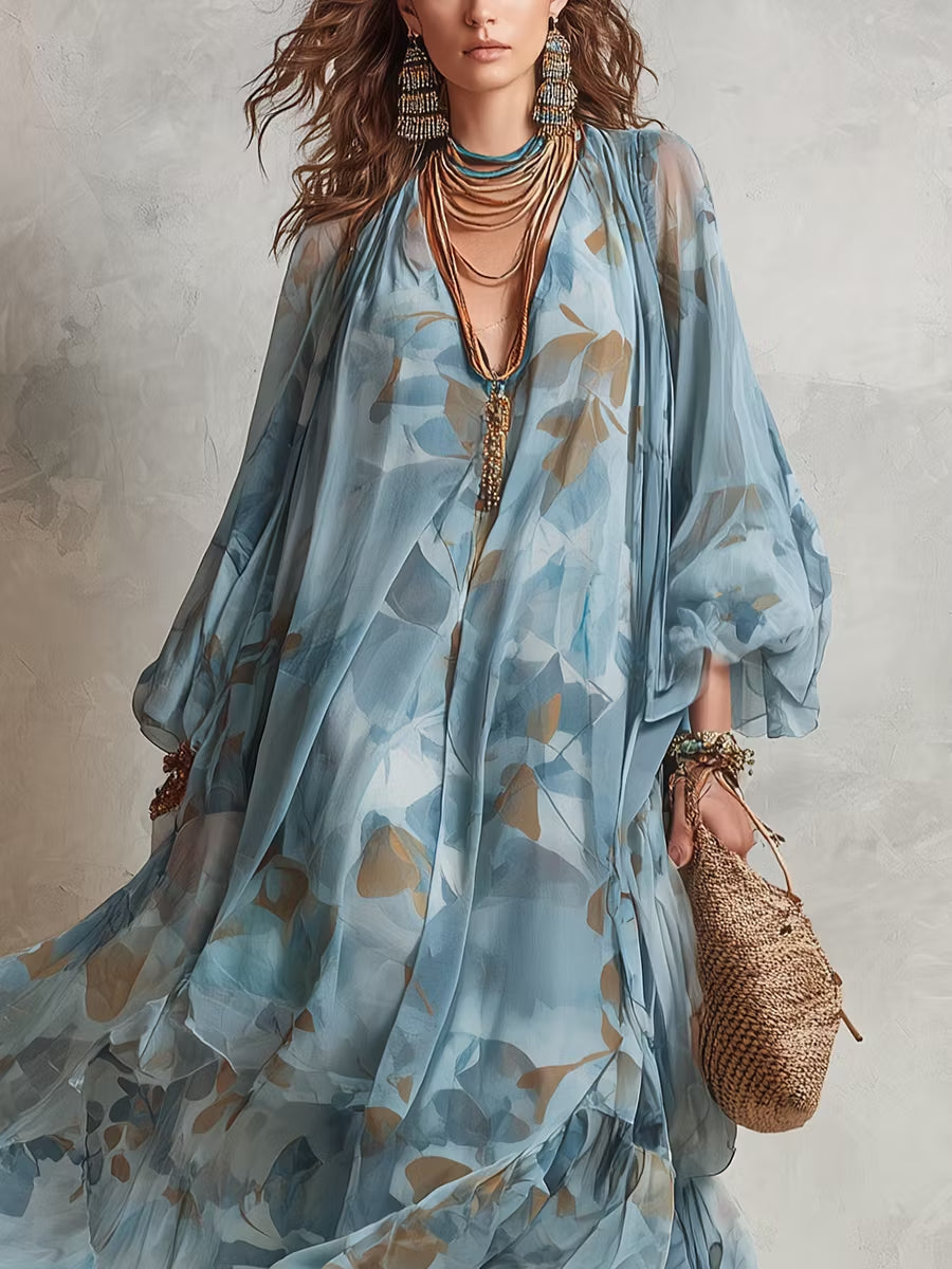Blue Bohemian Floral Maxi Dress