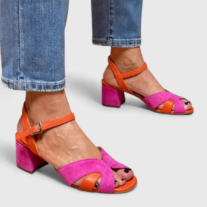 Pink Block Heel Sandals with Ankle Strap