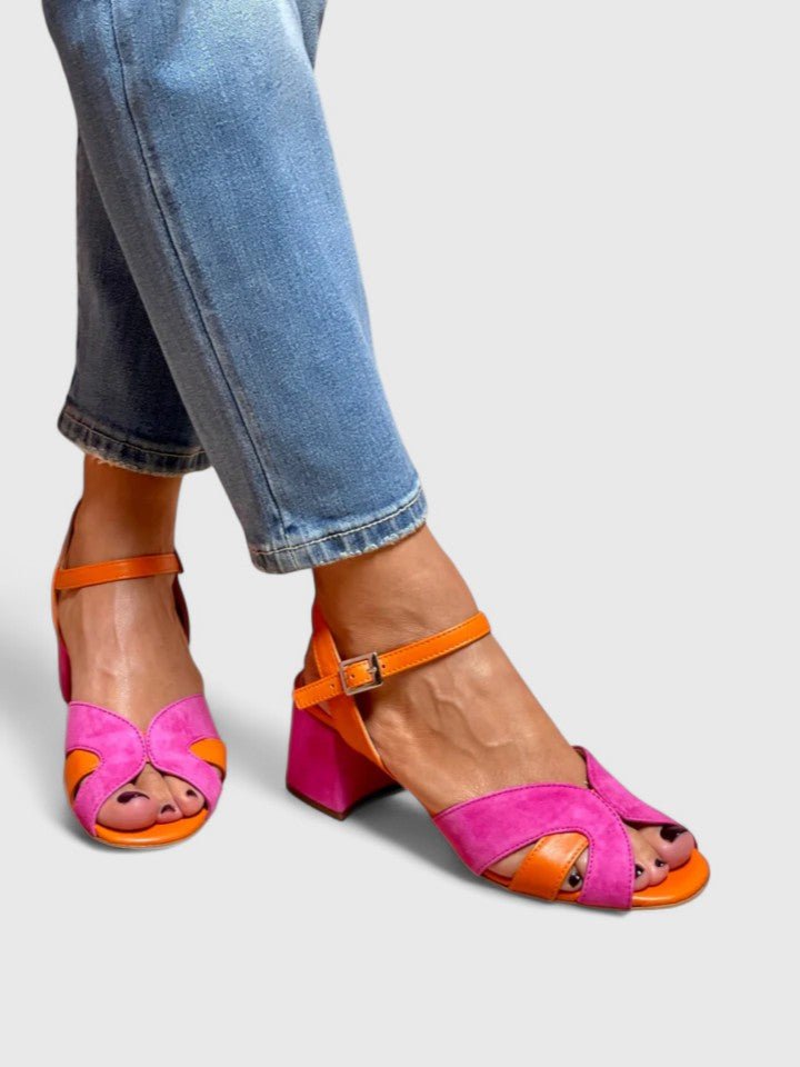 Pink Block Heel Sandals with Ankle Strap