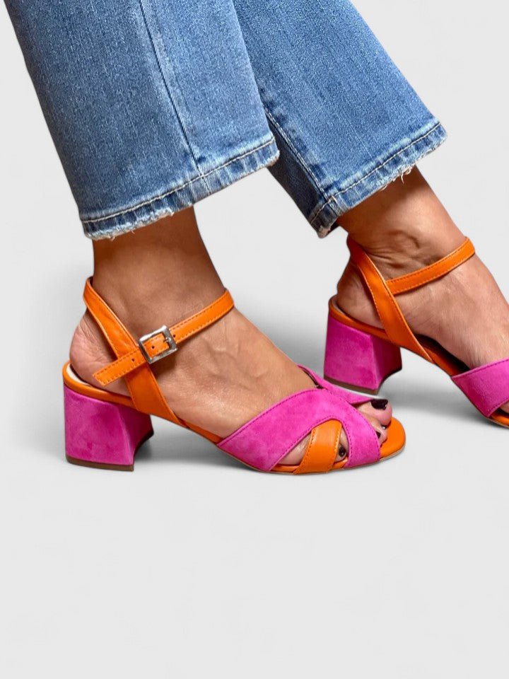 Pink Block Heel Sandals with Ankle Strap