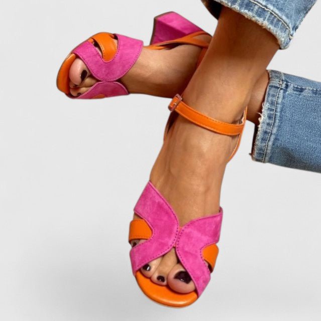 Pink Block Heel Sandals with Ankle Strap