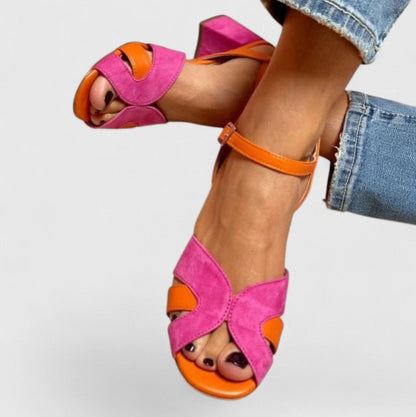 Pink Block Heel Sandals with Ankle Strap