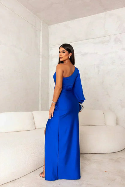 Elegant Satin Maxi Dress for Women with One Shoulder Formal Wedding Guest Style
