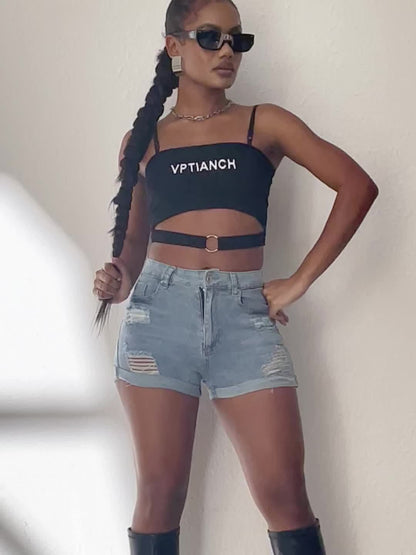 Stylish Ripped Denim Shorts for Women with High Waist Style