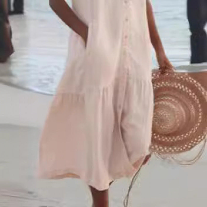 Effortless Linen Maxi Dress for Women with V Neck Style