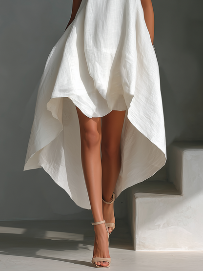 Effortless Linen Midi Dress for Women with Round Neck Style