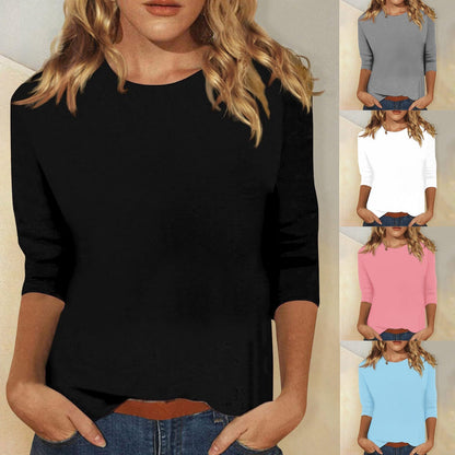 Comfortable Round Neck Blouses for Women with Elbow Sleeve Style
