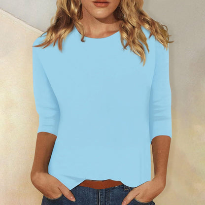 Comfortable Round Neck Blouses for Women with Elbow Sleeve Style