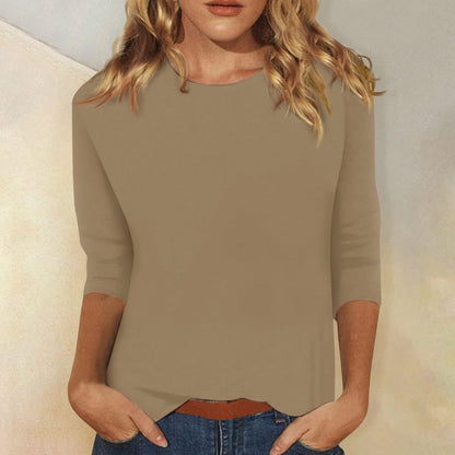 Comfortable Round Neck Blouses for Women with Elbow Sleeve Style