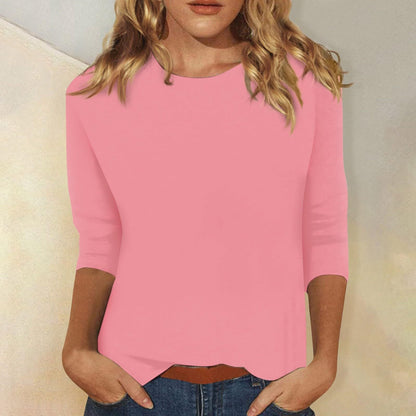Comfortable Round Neck Blouses for Women with Elbow Sleeve Style