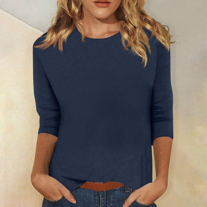 Comfortable Round Neck Blouses for Women with Elbow Sleeve Style