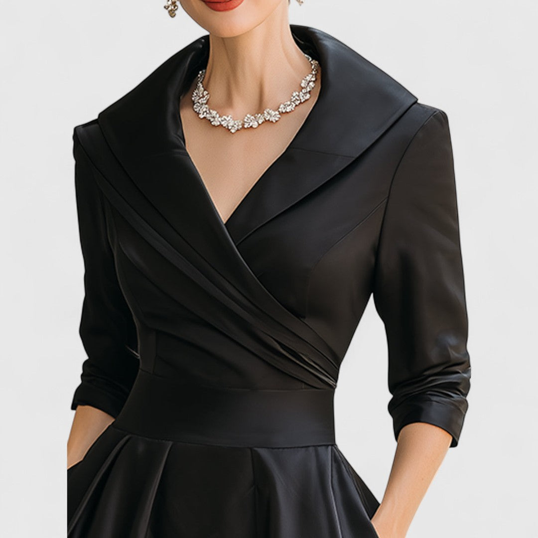 Elegant Satin Midi Dress for Women with Elbow Sleeve Formal Wedding Guest Style