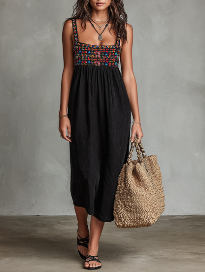 Stylish Black Dress for Women with Square Neck Wedding Guest Dress Style