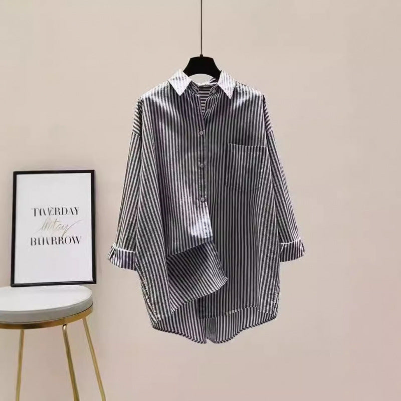 Effortless Striped Button Down Blouse for Women