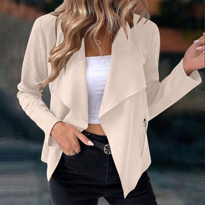 Effortless Draped Open Front Jacket for Women with Waterfall Lapel Style