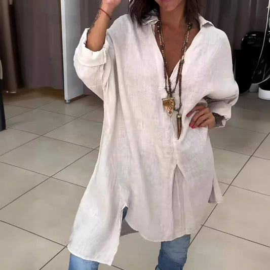 Effortless Tunic Blouses for Women with V Neck Button Down Long Sleeve Relaxed Longline Style