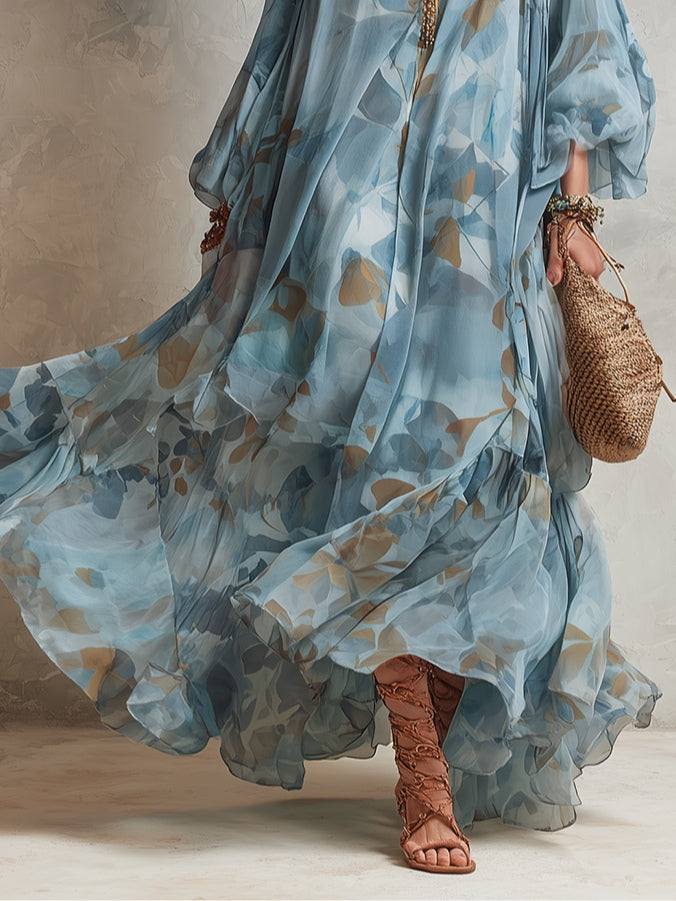 Blue Bohemian Floral Maxi Dress