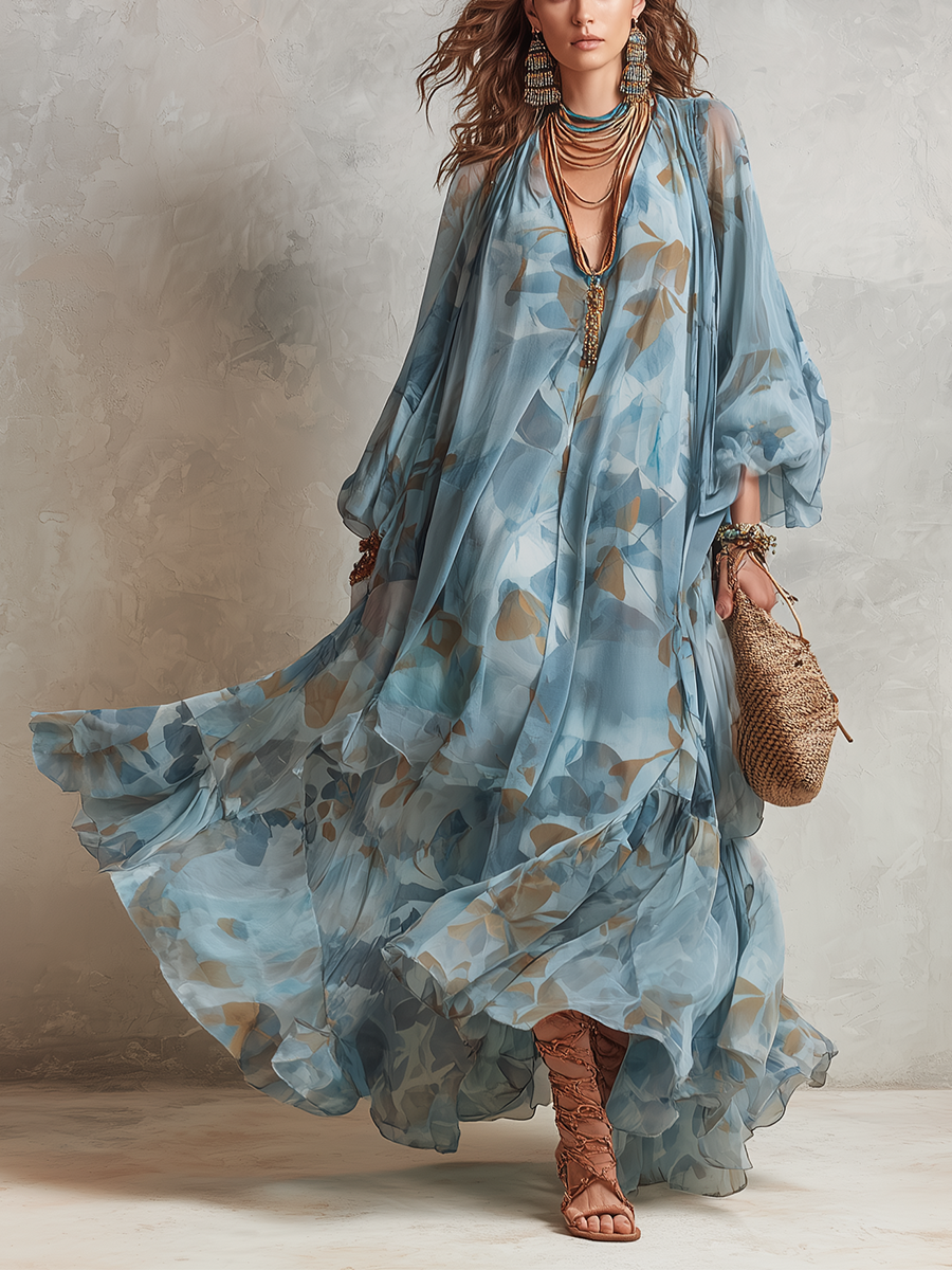Blue Bohemian Floral Maxi Dress
