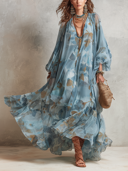 Blue Bohemian Floral Maxi Dress