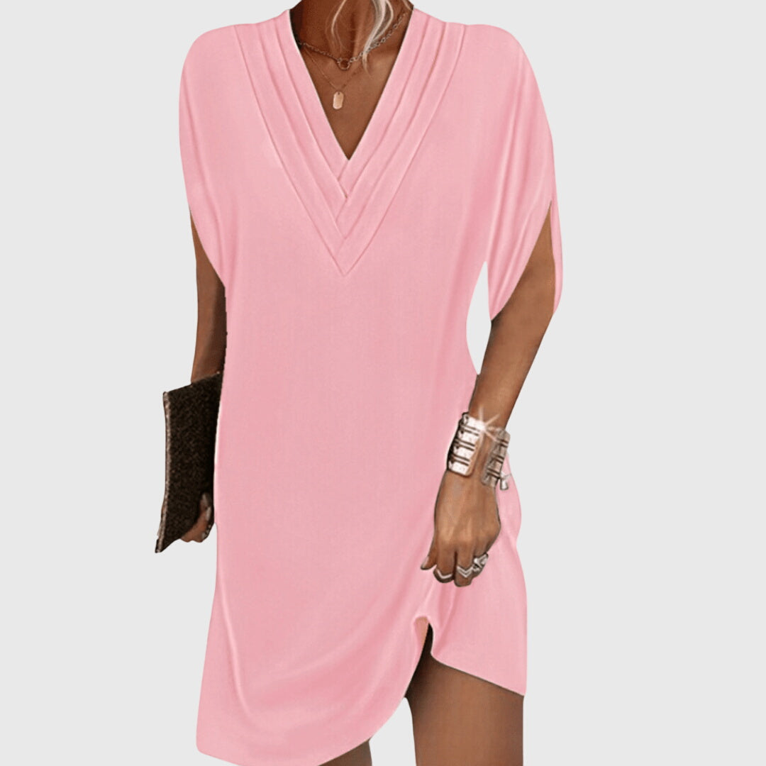 Effortless Mini Dress for Women with V Neck Draped Style