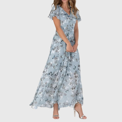 Effortless Floral Maxi Dress for Women with V Neck Flutter Sleeve Style