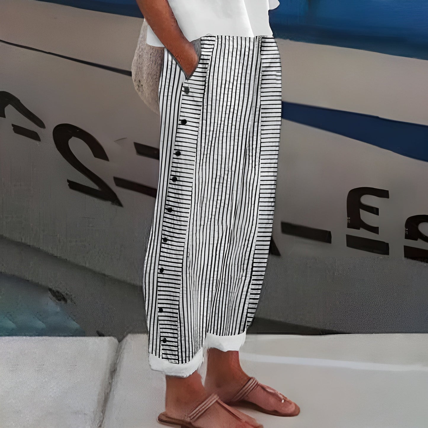 Effortless Striped Wide Leg Pants for Women with High Waist Style