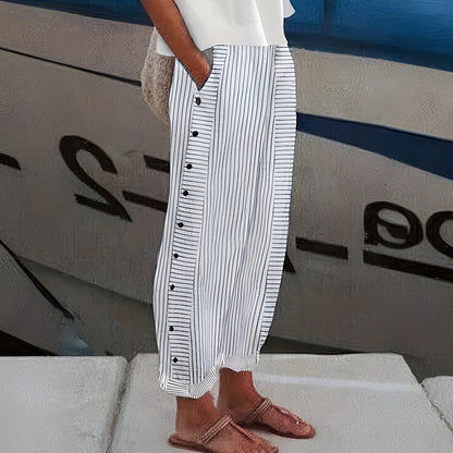 Effortless Striped Wide Leg Pants for Women with High Waist Style