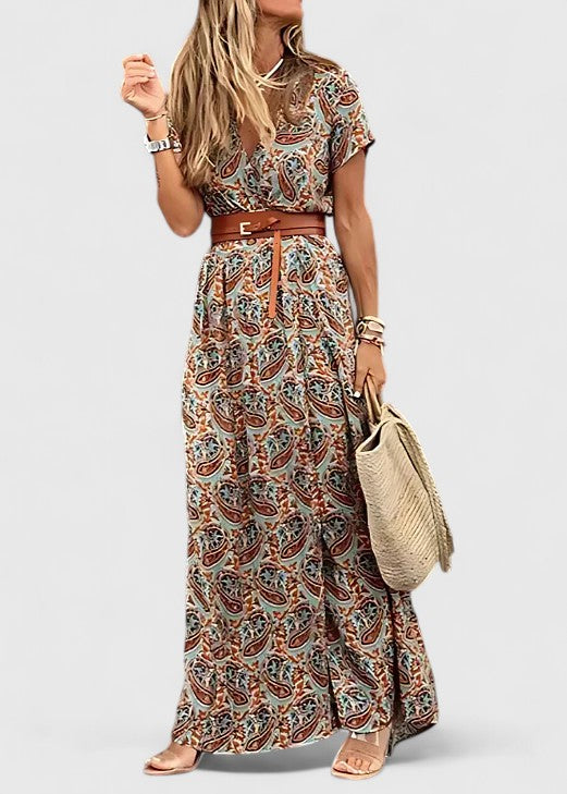 Effortless Paisley Maxi Dress for Women with V Neck Boho Style