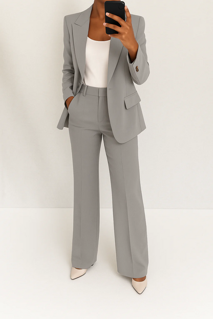 Tailored Pant Suit with Blazer and Wide Leg Pants