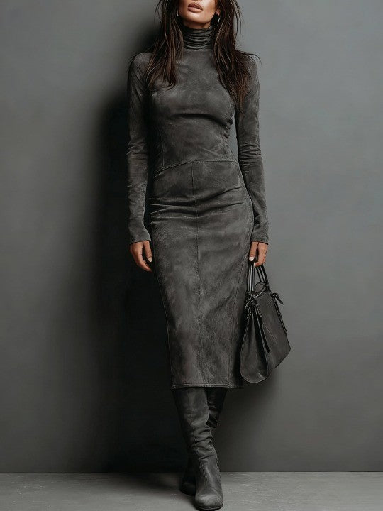 Elegant Suede Bandage Dress for Women with Wedding Guest Dress Style