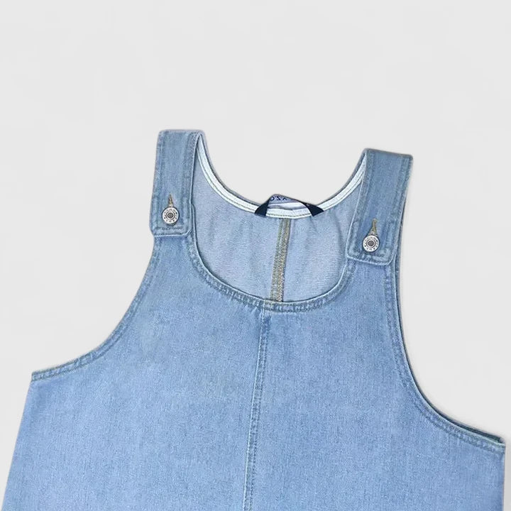 Effortless Blue Denim Midi Dress for Women with Scoop Neck Style