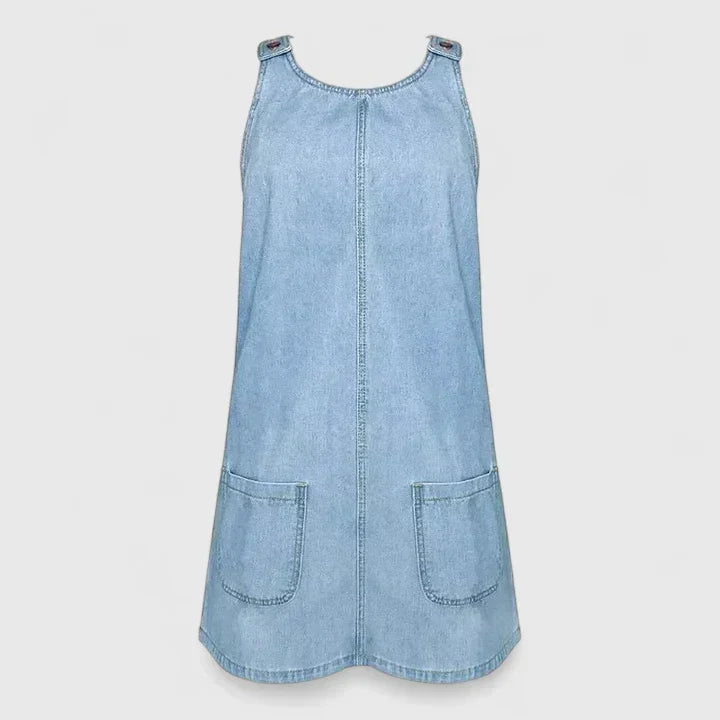 Effortless Blue Denim Midi Dress for Women with Scoop Neck Style