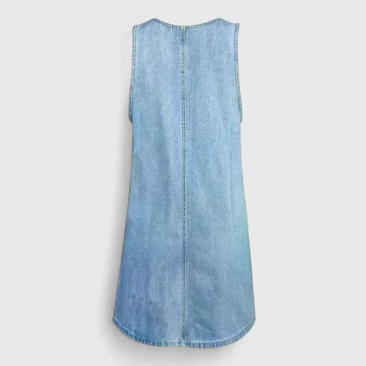 Effortless Blue Denim Midi Dress for Women with Scoop Neck Style