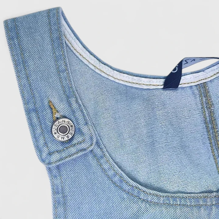 Effortless Blue Denim Midi Dress for Women with Scoop Neck Style