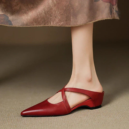 Elegant Red Flats for Women with Cross Strap Style