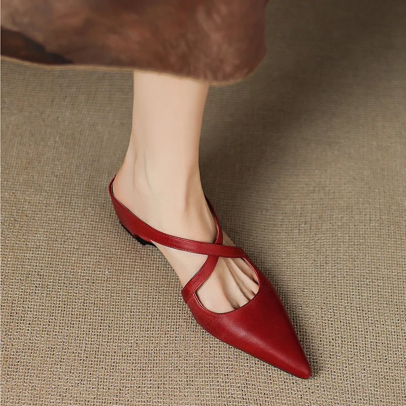 Elegant Red Flats for Women with Cross Strap Style